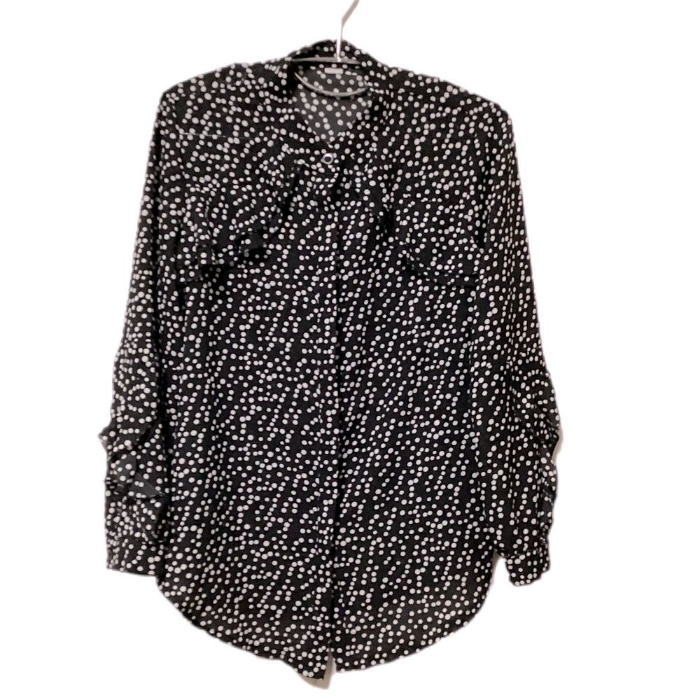 Classic Fit Shirt White Black Dots Long Sleeve Size S